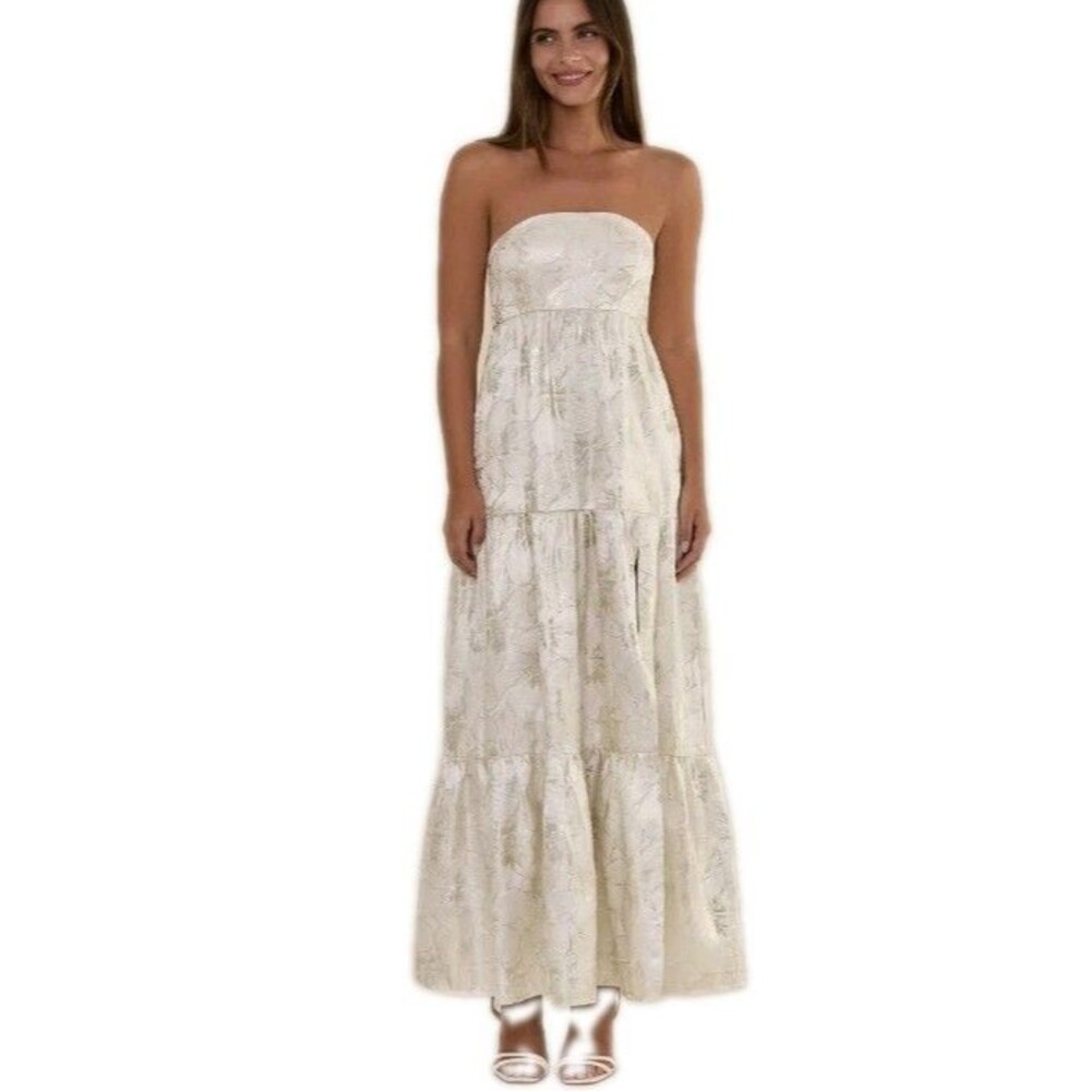 NWT Birdy Grey Harlow Dress Ivory Strapless Floral Jacquard Maxi XL Bridal